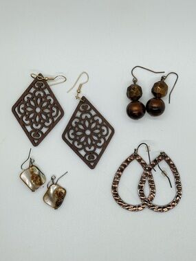 Boho Brown Mixed-Material Earrings Set